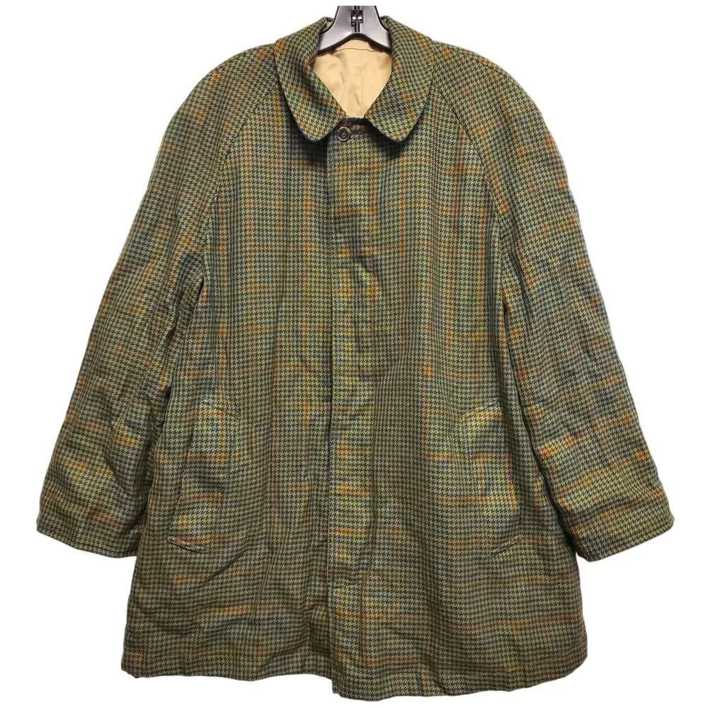 Vintage AUSTIN REED Jacket Mens 42 REG Beige Brown REVERSIBLE Houndstooth Button